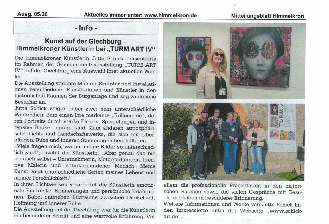 Pressebericht über Jutta Schick bei TURM ART IV auf der Giechburg